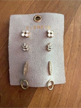 Evereve Gold and White Crystal 4-Pair Earring Set